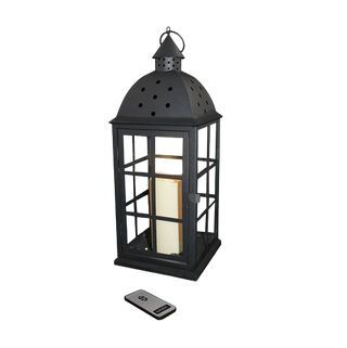 Lantern with large light on battery and with remote control - Black and made of metal