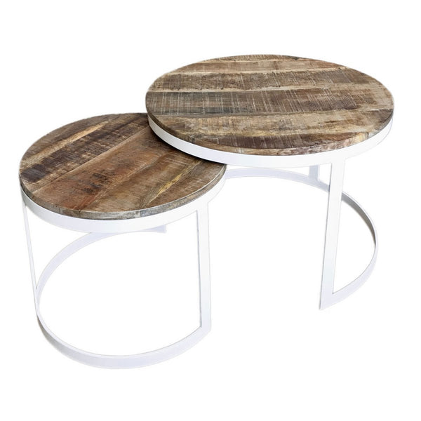 Ensemble table basse - 2 tables d'appoint - Table basse ronde Austin - Structure en métal