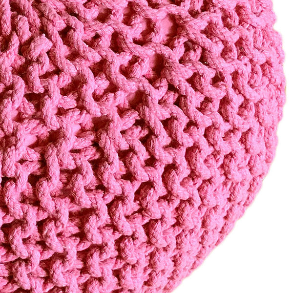 Puf med diameter 55 cm (pink) - Strik skammel/gulvpude - Groft strik look ekstra høj højde 37 cm