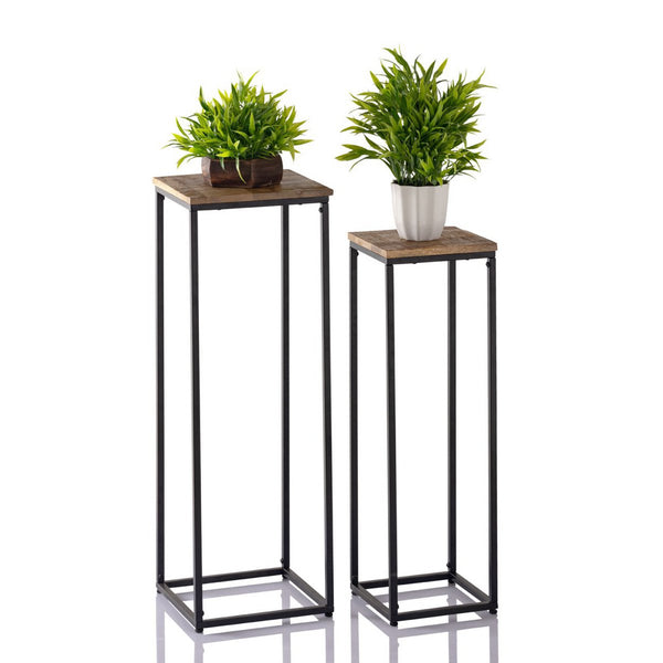 Ensemble colonnes de fleurs - Tabouret de fleurs Support pour plantes carré Pérou - L 25 et 20 H 78 et 67 cm