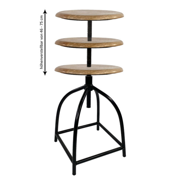 Tabouret/tabouret de bar pivotant - Modèle Liverpool réglable en hauteur en bois massif et structure en métal