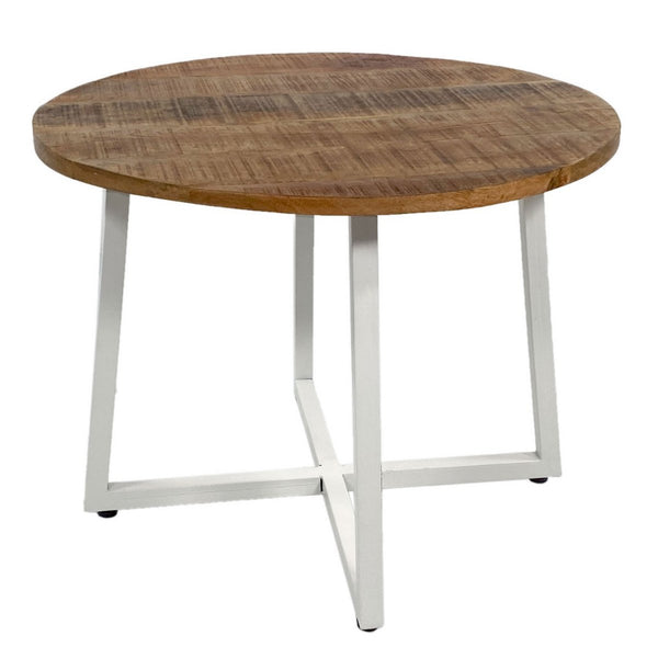 Table basse - Table de salon ronde 60 cm - Table d'appoint Cannes structure métal noir, blanc ou argent vieilli