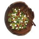 Service à salade en bois de teck - composé d'un bol d'env. 30 cm de diamètre et 10 cm de haut ainsi que des couverts à salade