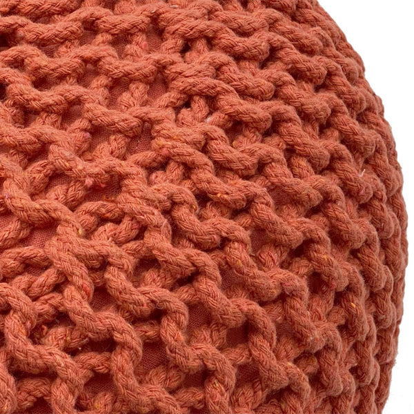 Pouf with diameter 55 cm (Orange red) - Knit stool/floor cushion - Coarse knit look extra high height 37 cm