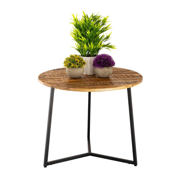 Coffee table round solid wood diameter 56cm. Coffee table, side table La Palma with metal frame in black