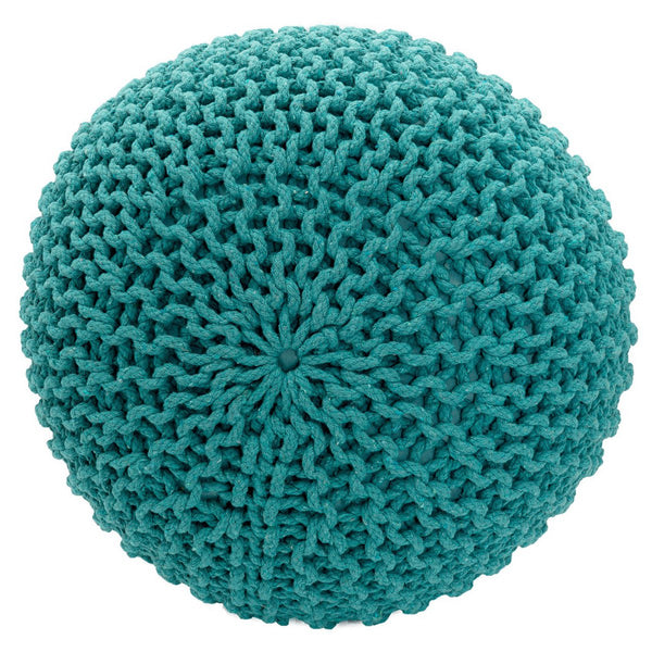 Pouf de diamètre 55 cm (Vert) - Tabouret/coussin de sol en tricot - Aspect tricot grossier hauteur extra haute 37 cm